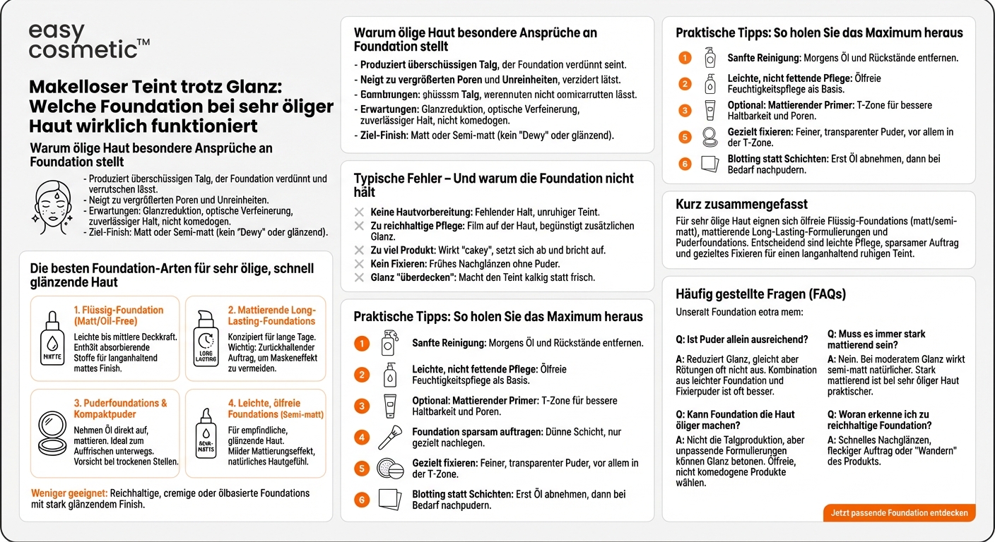 Welche Art von Foundation passt zu sehr öliger Haut, die schnell glänzt?