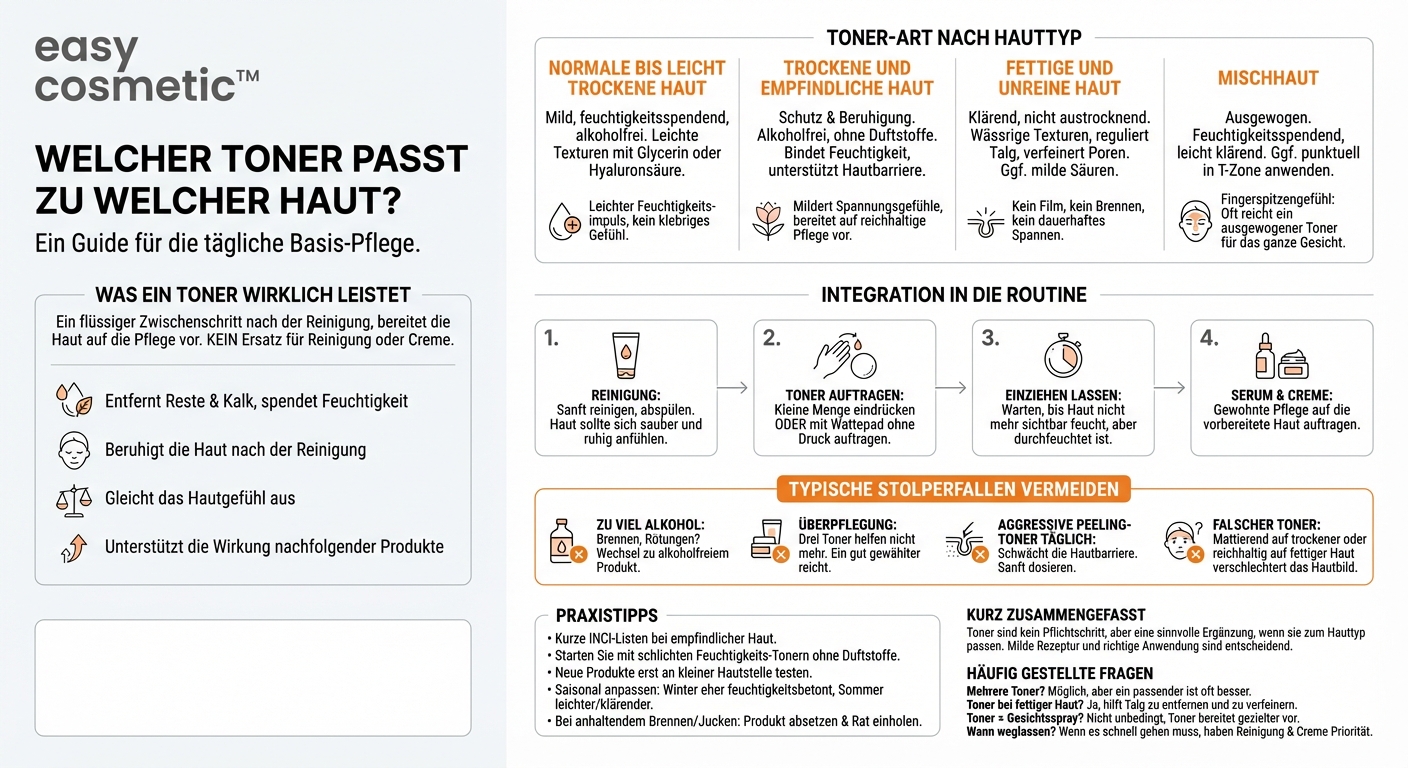 Welche Arten von Tonern oder Gesichtswässern sind als Basis-Pflege für welche Hauttypen sinnvoll?