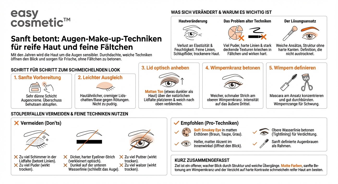 Welche Augen-Make-up-Techniken eignen sich für reife Haut und Fältchen am Lid?