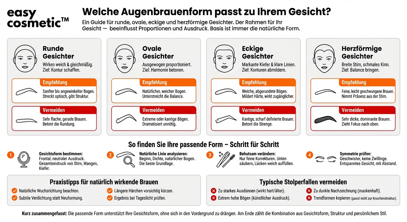 Welche Augenbrauenform passt am besten zu runden, ovalen, eckigen oder herzförmigen Gesichtern?