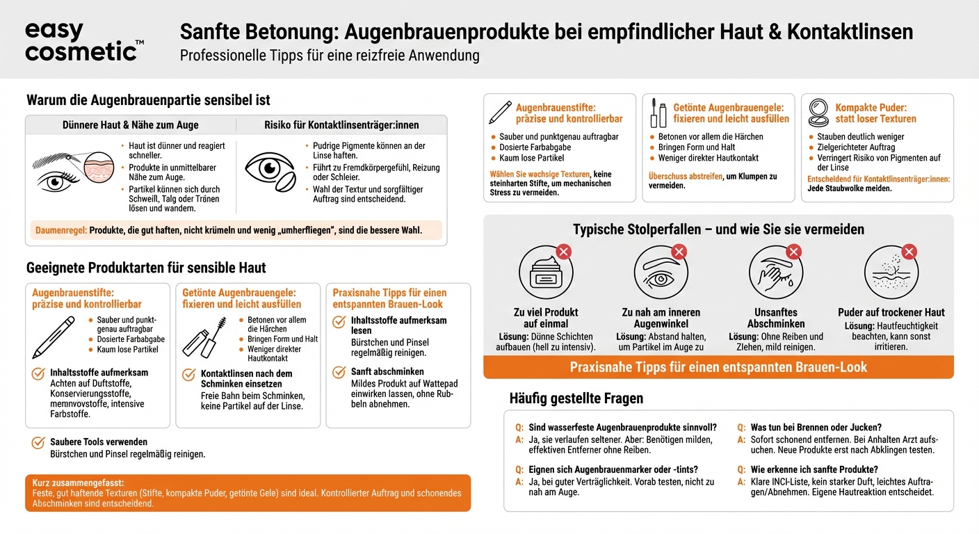 Welche Augenbrauenprodukte eignen sich besonders gut für empfindliche Haut oder Kontaktlinsenträger:innen?