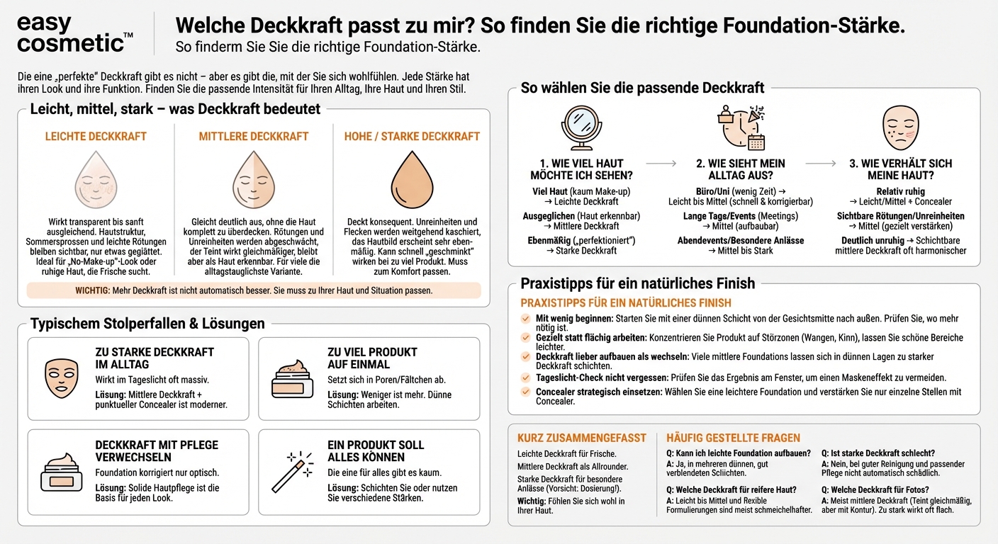 Welche Deckkraft sollte meine Foundation haben: leicht, mittel oder stark?