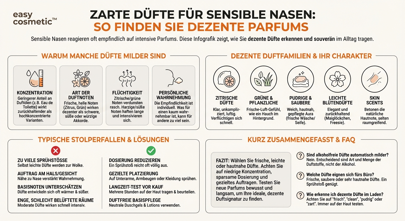 Welche Düfte eignen sich für empfindliche Nasen, weil sie milder oder dezenter wahrgenommen werden?