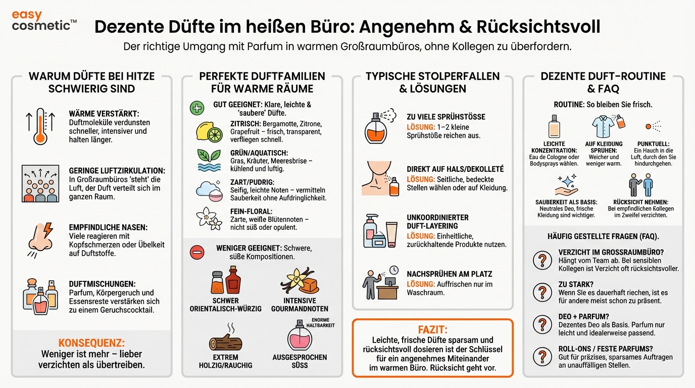 Welche Düfte eignen sich gut für sehr warme Innenräume oder offene Großraumbüros, in denen viele Menschen dicht beieinander sitzen?