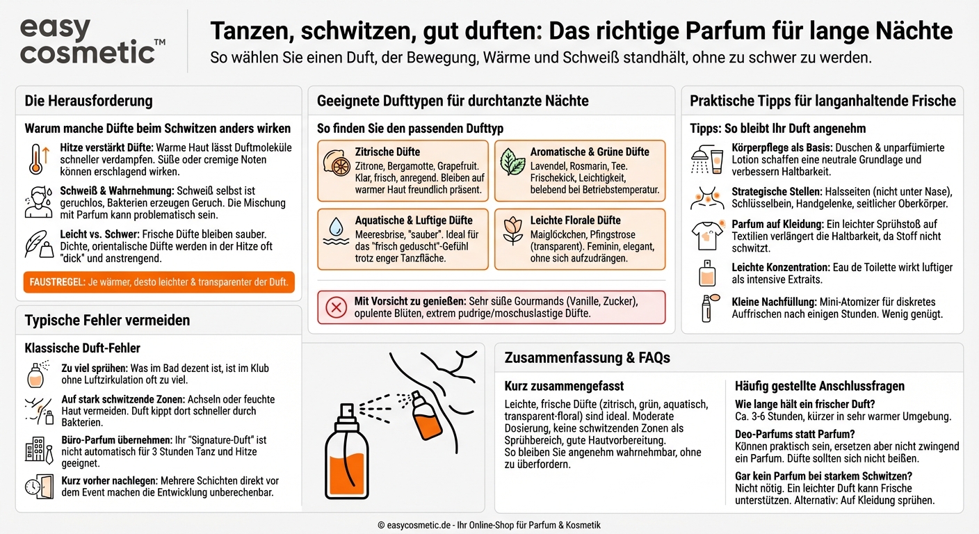 Welche Düfte eignen sich, wenn ich bei einem Anlass viel tanze und schwitze?