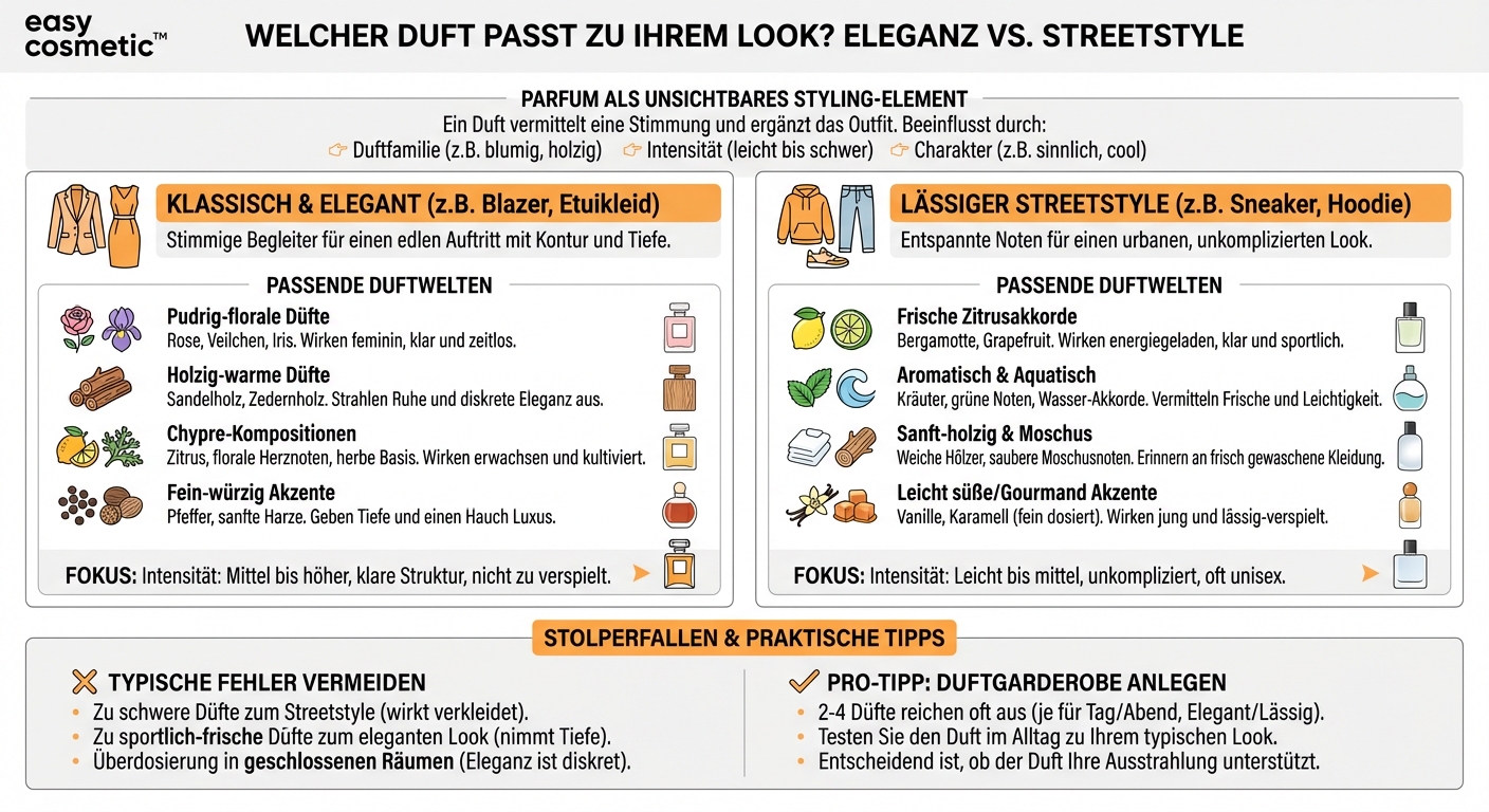 Welche Düfte passen zu einem sehr eleganten, klassischen Look und welche eher zu einem lässigen Streetstyle?