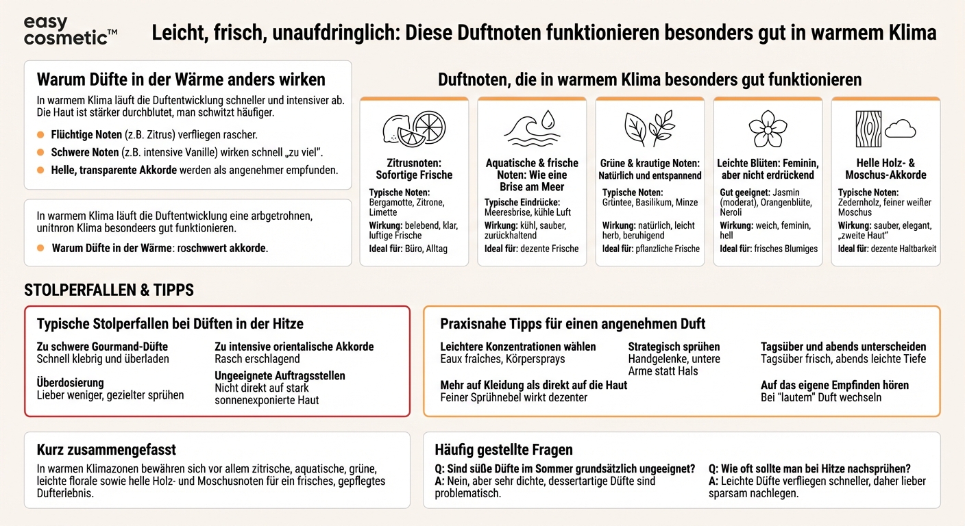 Welche Duftnoten sind besonders gut für warme Klimazonen geeignet, ohne zu schwer zu wirken?