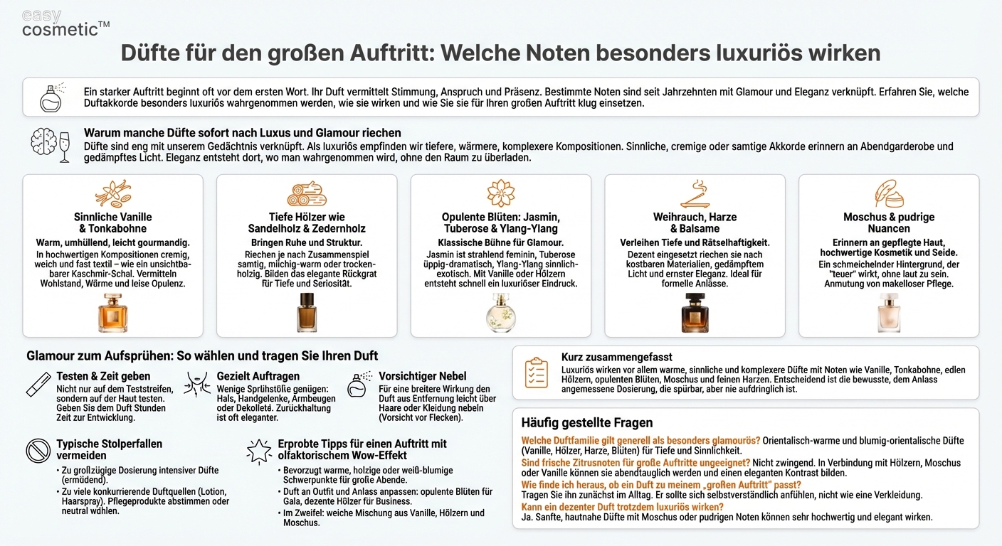 Welche Duftnoten wirken besonders luxuriös oder glamourös für große Auftritte?