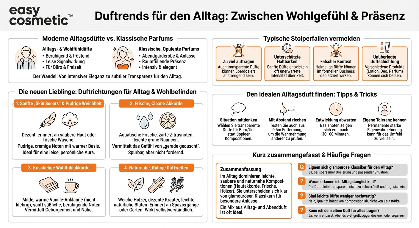 Welche Duftrichtungen dominieren derzeit den Bereich Alltags- und Wohlfühldüfte im Gegensatz zu glamourösen Klassikern?