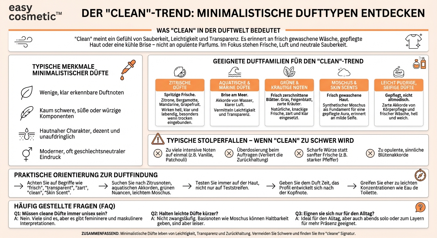Welche Dufttypen passen besonders gut zu minimalistischen, ‚cleanen‘ Dufttrends?