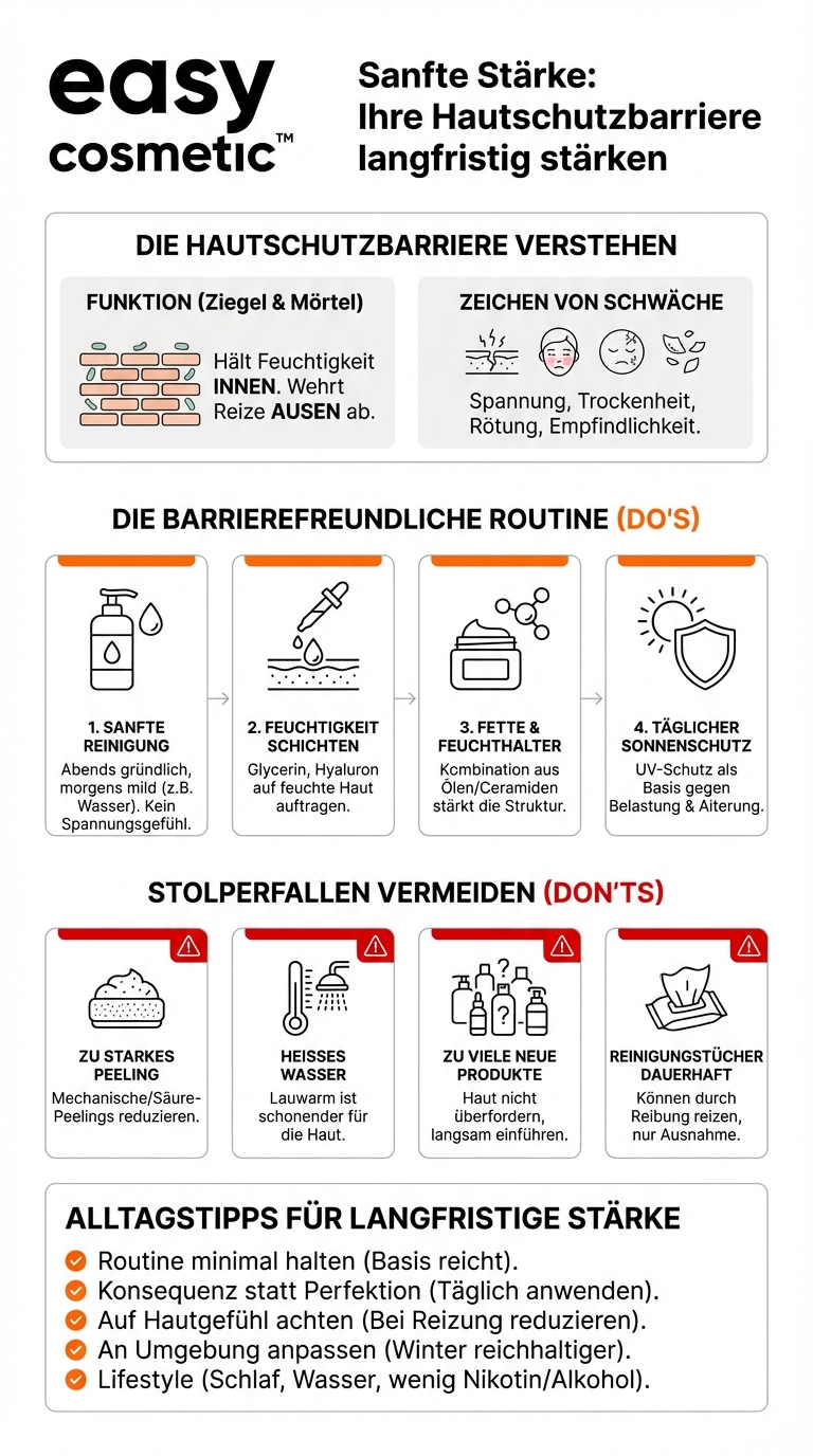 Welche einfachen Routinen helfen, die Hautschutzbarriere langfristig zu stärken, unabhängig vom Hauttyp?