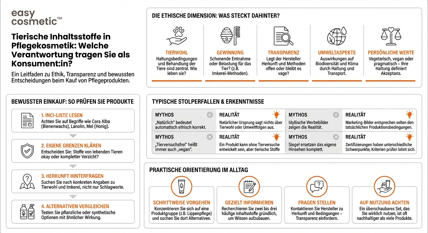 Welche ethischen Aspekte sollten bei der Verwendung von tierischen Inhaltsstoffen in Pflegekosmetik (z. B. Bienenwachs, Lanolin) beachtet werden?