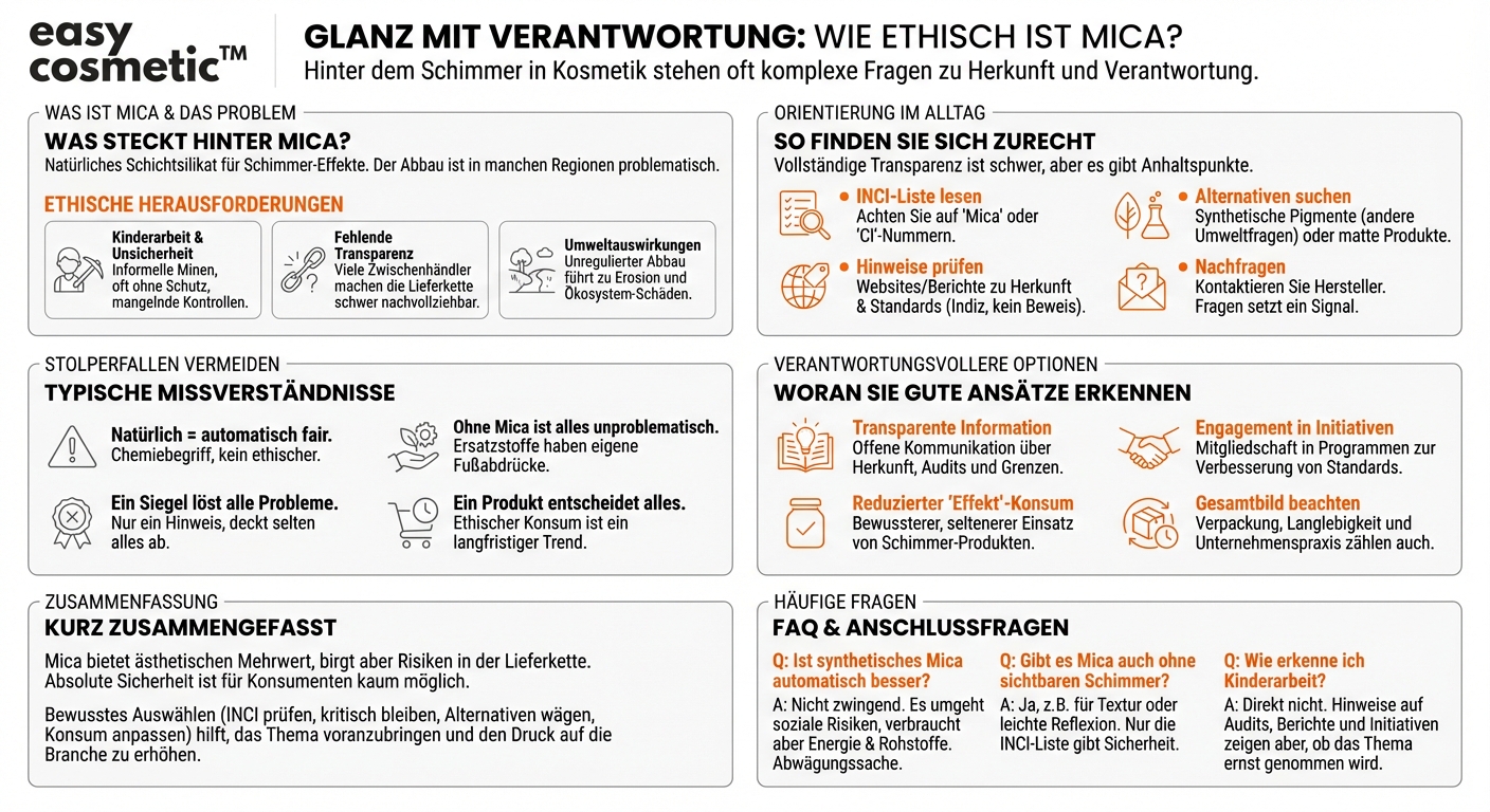 Welche ethischen Herausforderungen gibt es beim Abbau und Einsatz von Mineralien wie Mica in Pflegekosmetik und wie erkenne ich verantwortungsvoll beschaffte Alternativen?