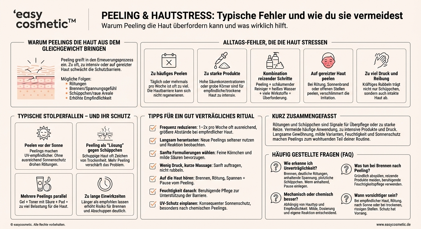 Welche Fehler beim Peeling führen typischerweise zu Rötungen, Spannungsgefühl oder kleinen Schüppchen?