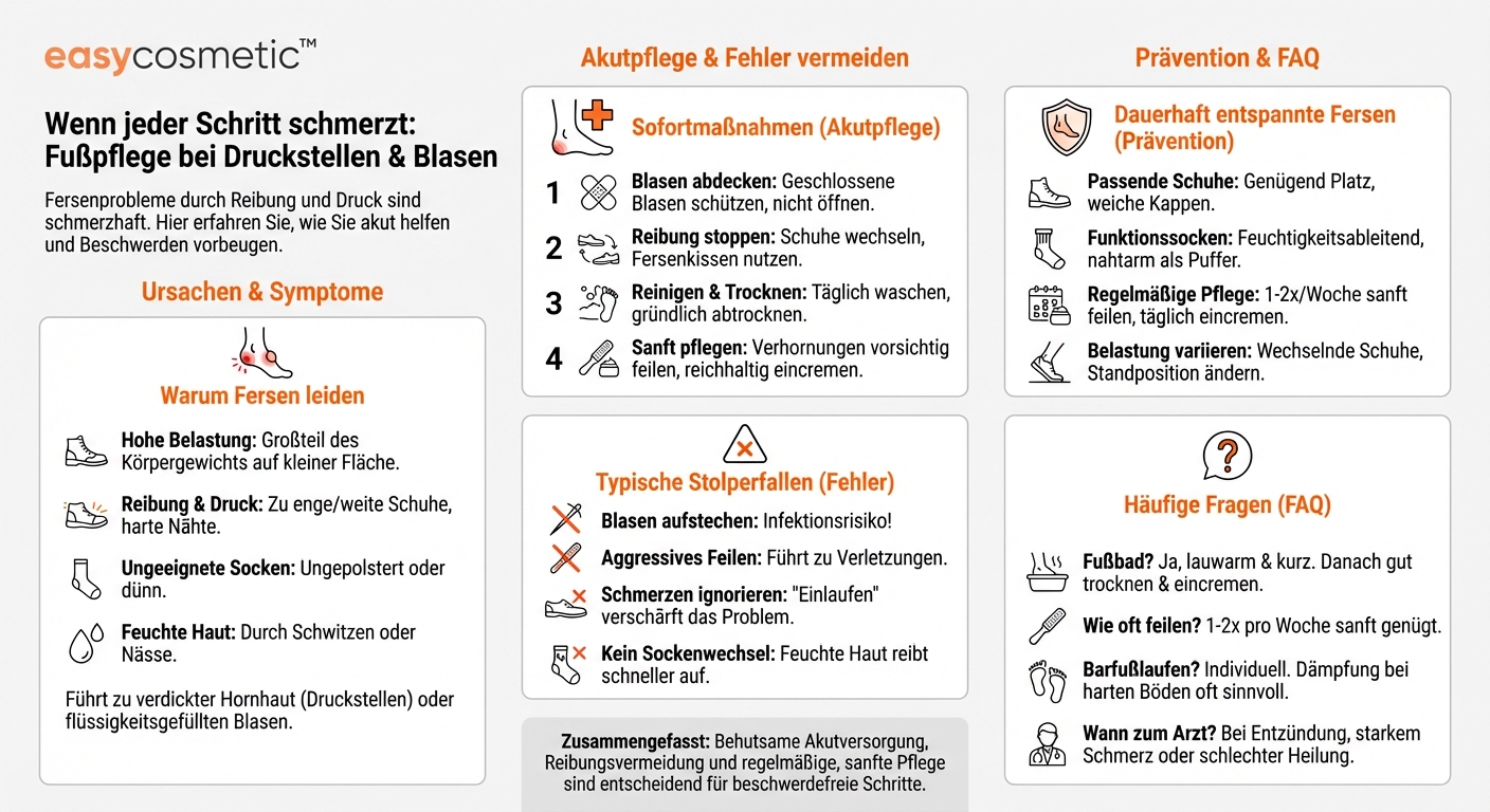 Welche Fußpflege ist bei Fersen mit Druckstellen oder Blasen sinnvoll?