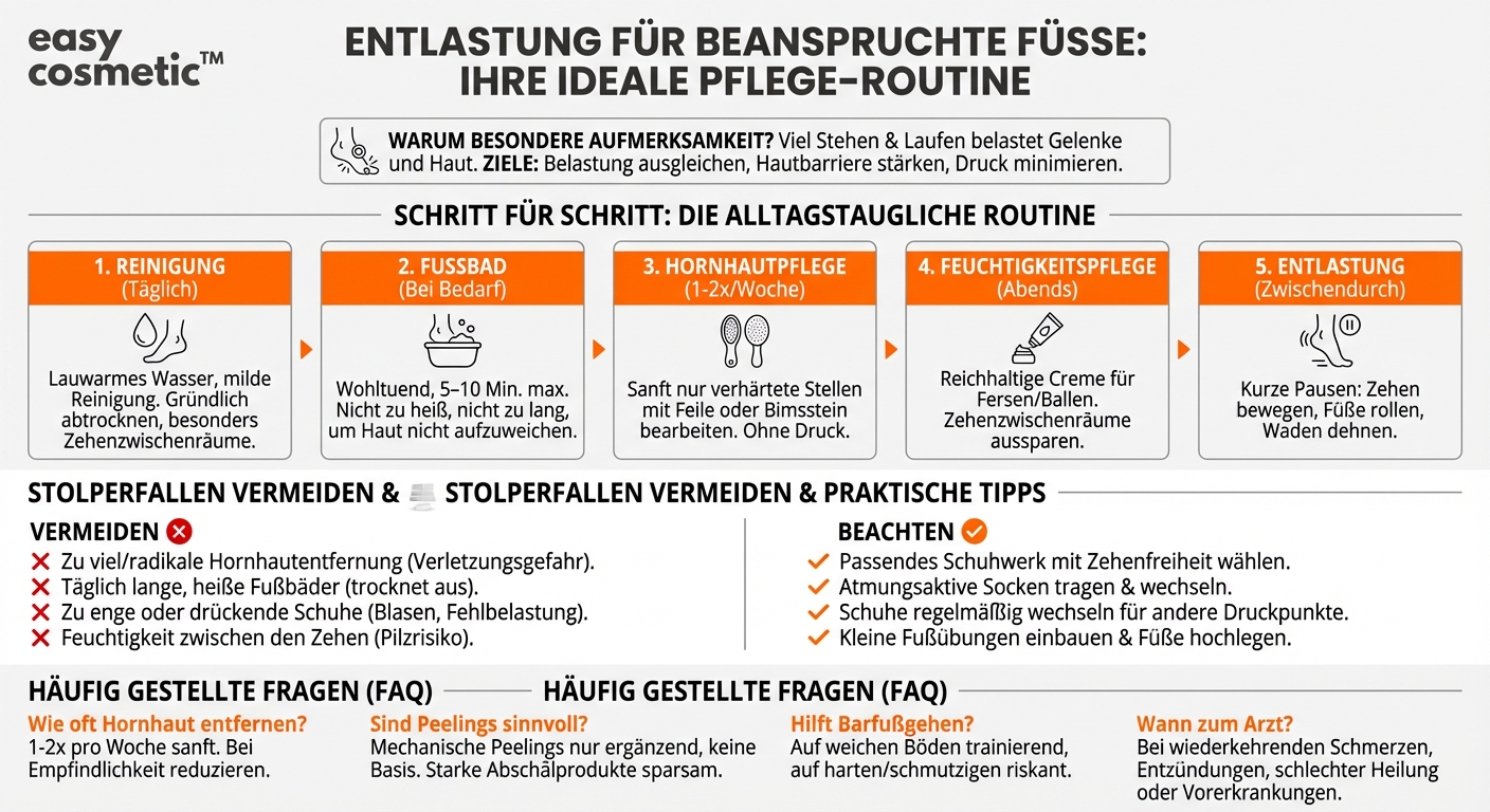 Welche Fußpflege-Routine eignet sich für Menschen, die viel stehen oder laufen müssen?