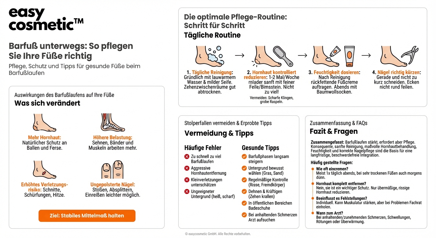 Welche Fußpflegeempfehlungen gibt es für Menschen, die viel barfuß laufen?