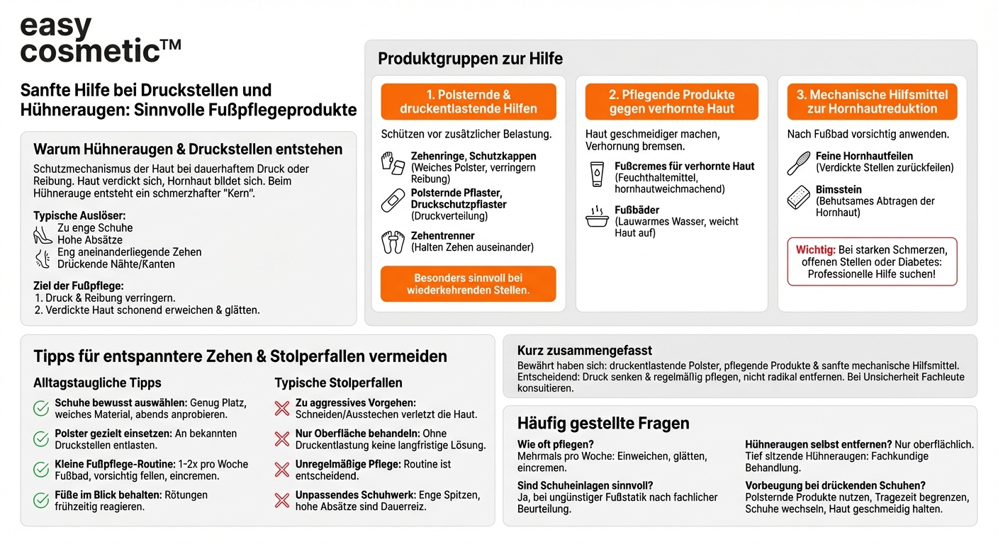 Welche Fußpflegeprodukte sind für Menschen mit Neigung zu Hühneraugen oder Druckstellen im Zehenbereich geeignet?