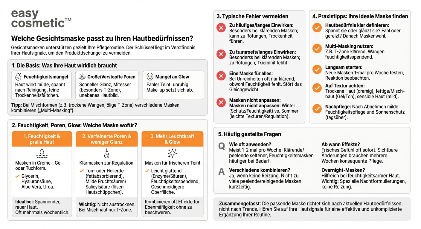 Welche Gesichtsmaske passt zu meinen Hautbedürfnissen (Feuchtigkeit, Poren, Glow)?