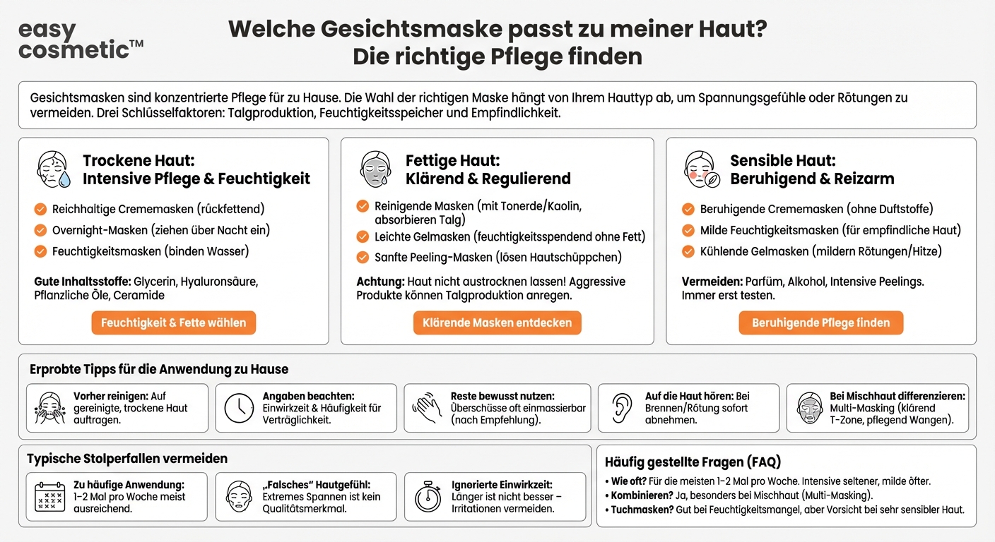 Welche Gesichtsmasken eignen sich bei trockener, fettiger oder sensibler Haut?