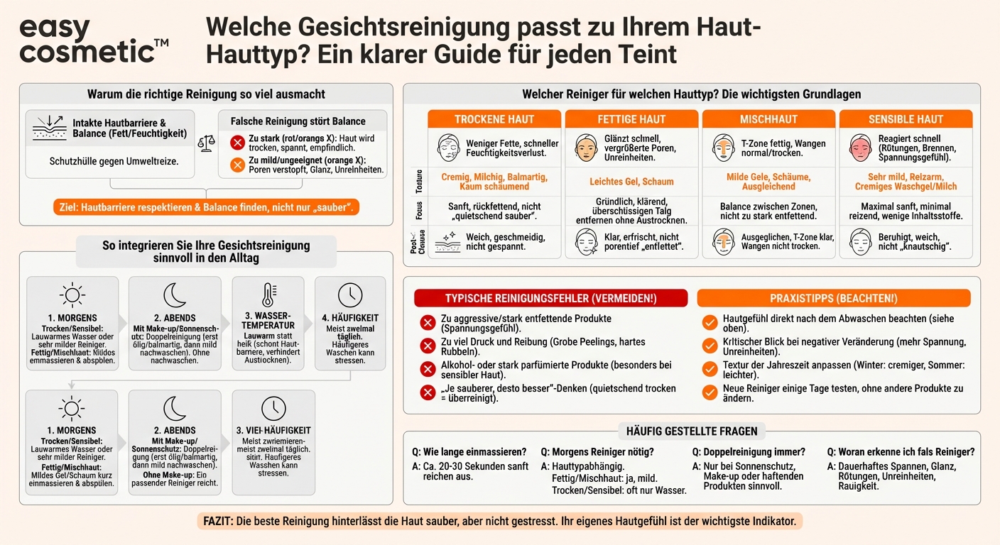 Welche Gesichtsreinigung ist für meinen Hauttyp (trocken, fettig, Mischhaut, sensibel) am besten geeignet?