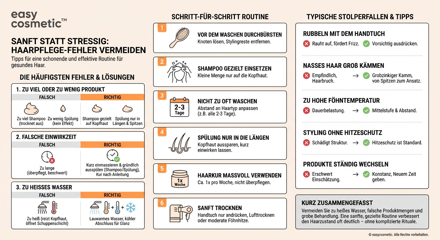 Welche grundlegenden Fehler in der Haarpflege (z. B. falsche Produktmenge, Einwirkzeit) sollten vermieden werden?