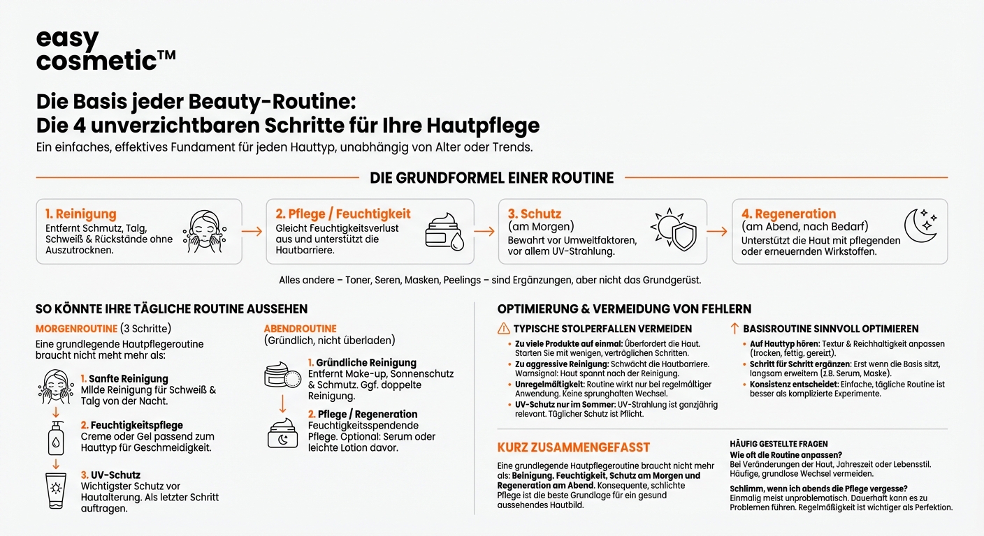 Welche grundlegenden Schritte sollte jede Hautpflegeroutine enthalten?