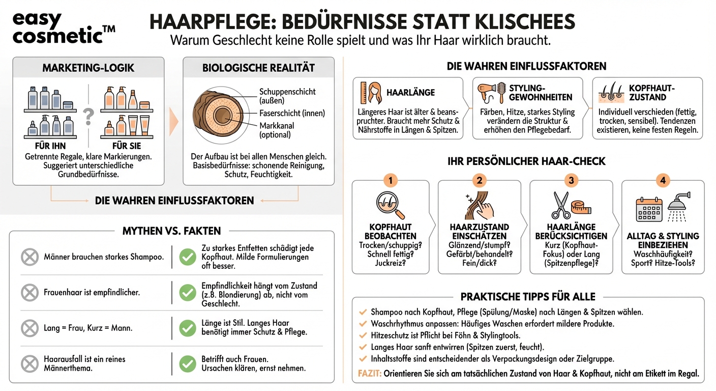 Welche grundlegenden Unterschiede gibt es zwischen Haarpflege für Männer und Frauen – oder sind die Bedürfnisse identisch?