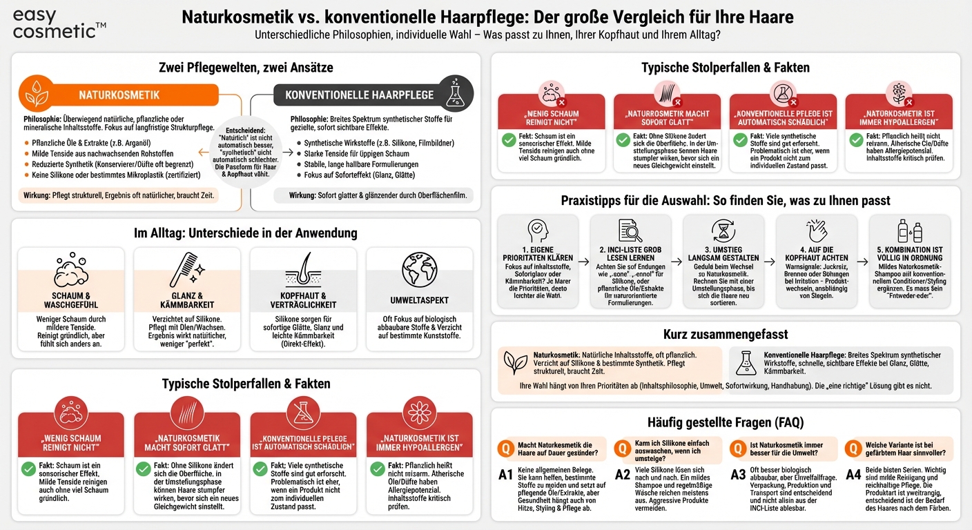 Welche grundlegenden Unterschiede gibt es zwischen Naturkosmetik-Haarpflege und konventioneller Haarpflege?