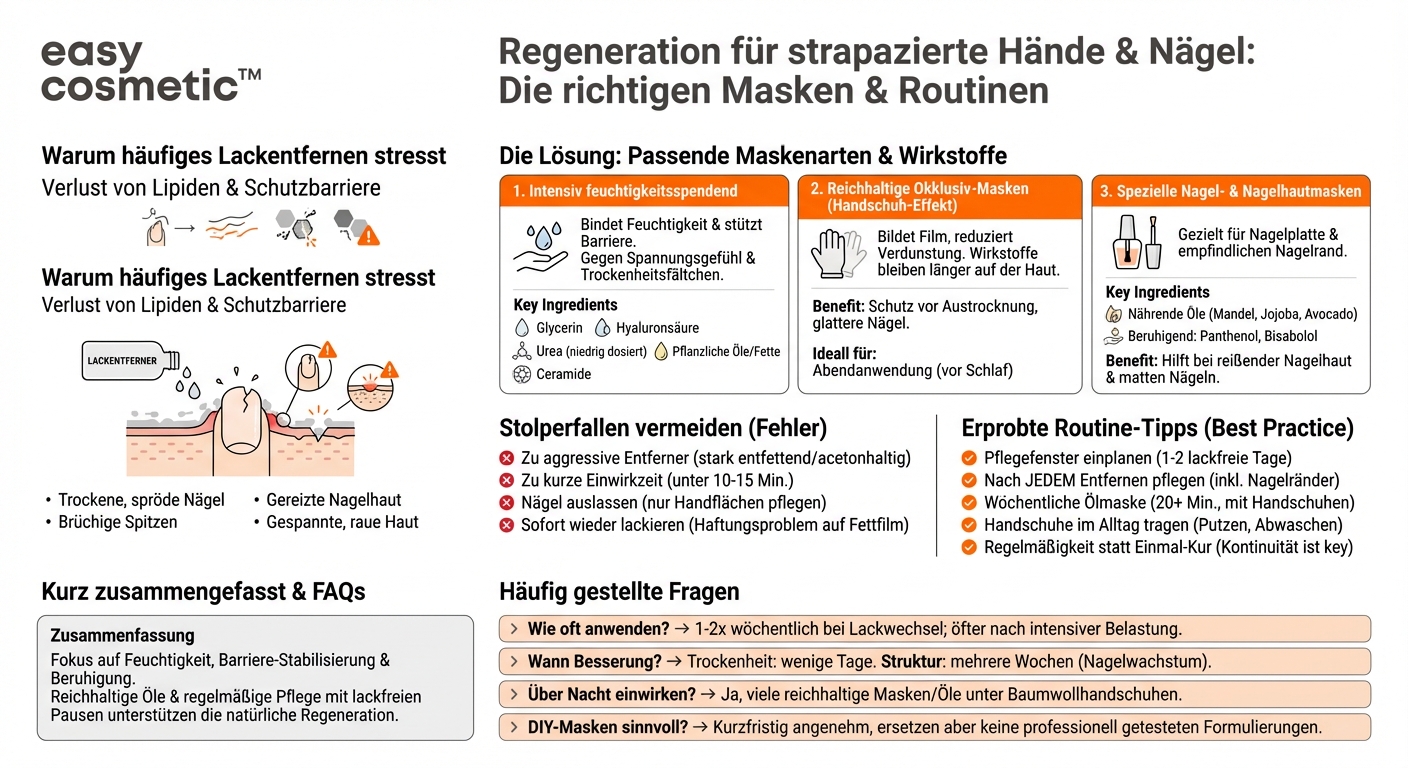 Welche Hand- und Nagelmasken unterstützen die Regeneration nach häufigem Entfernen von Lack?