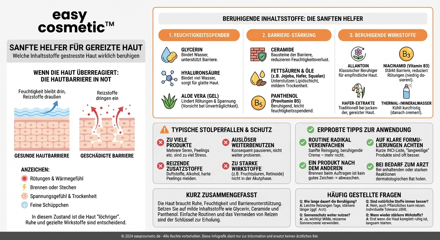 Welche Inhaltsstoffe eignen sich zur Beruhigung gestresster oder gereizter Haut nach einer Reaktion auf ein Produkt?