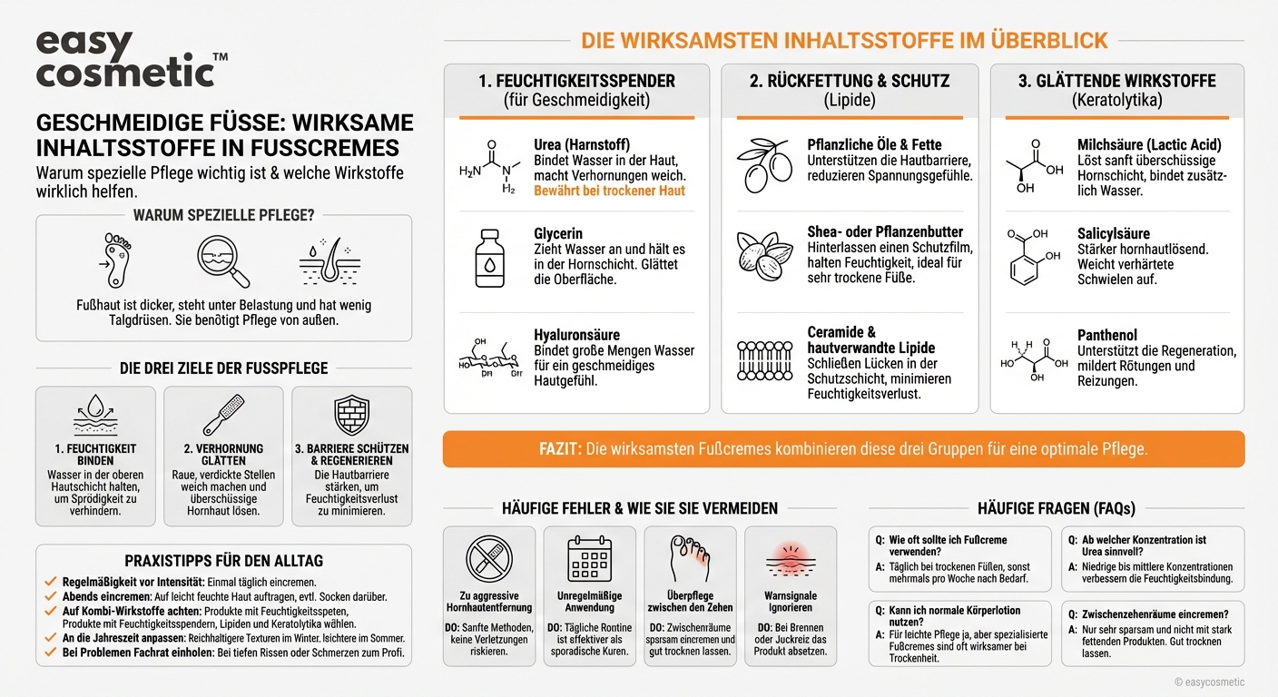 Welche Inhaltsstoffe in Fußcremes sind besonders wirksam für geschmeidige, gepflegte Füße?