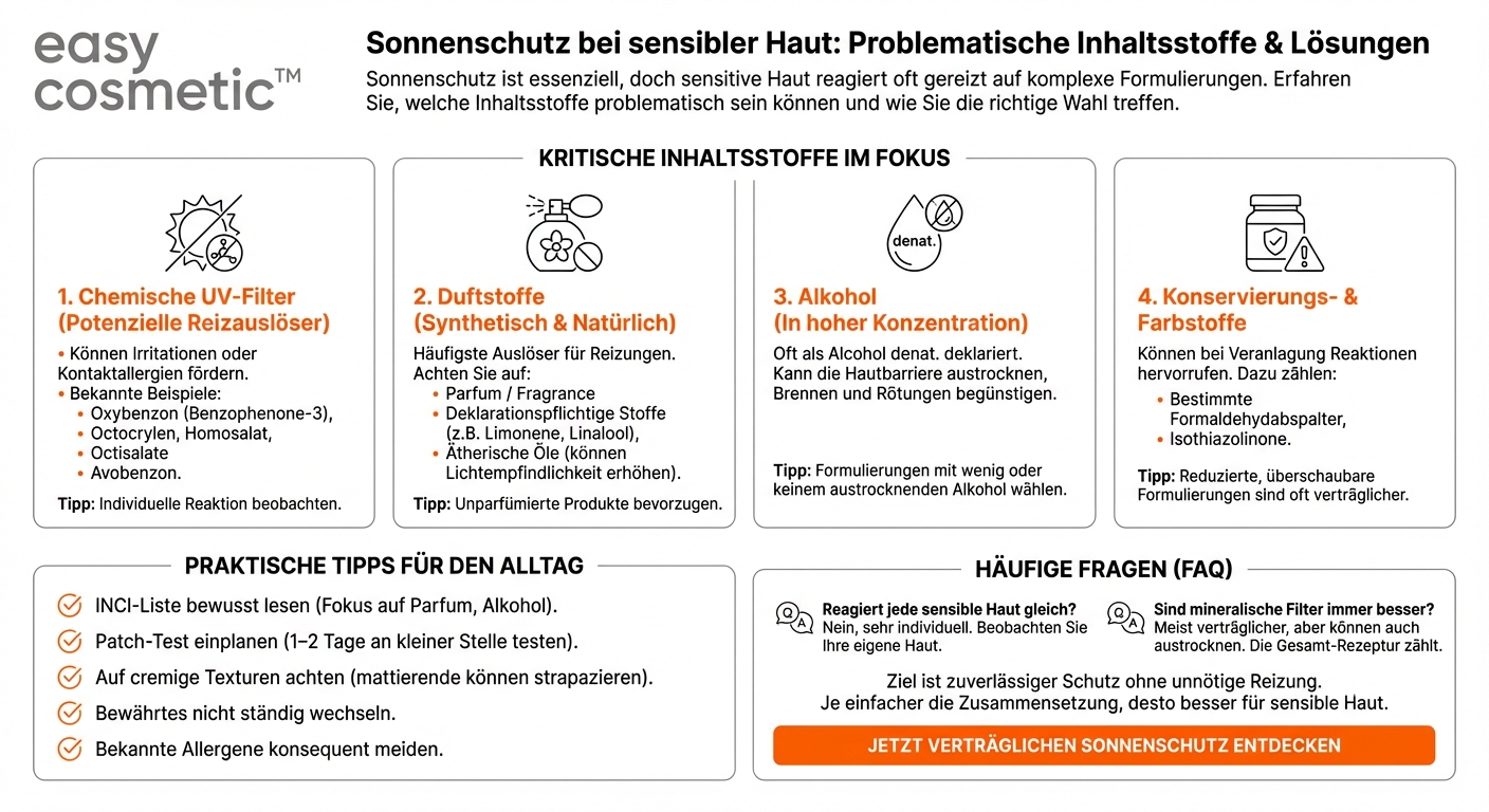 Welche Inhaltsstoffe in Sonnenschutzmitteln können sensible Haut reizen und worauf sollte ich verzichten?
