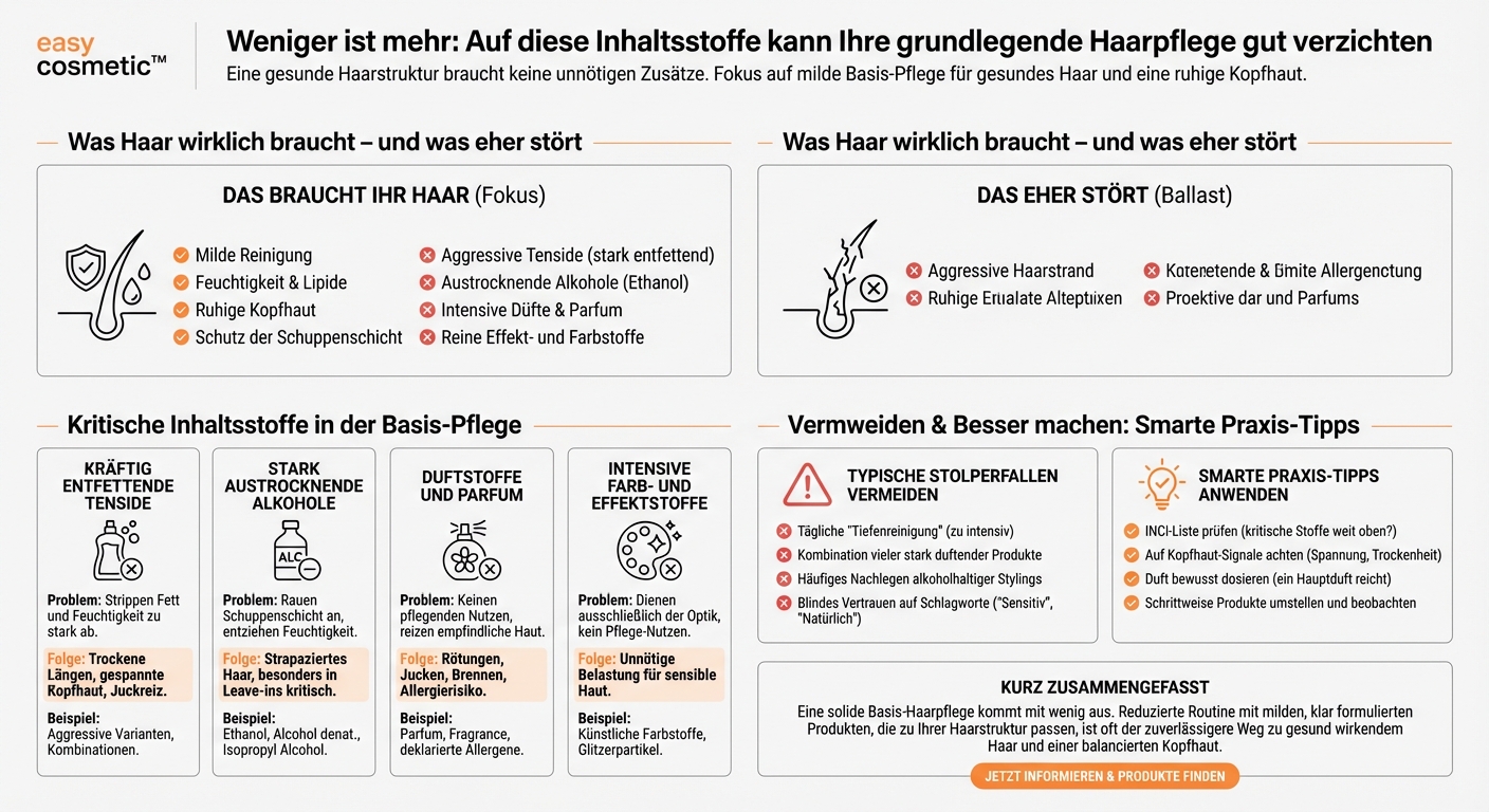 Welche Inhaltsstoffe sollte eine grundlegende Haarpflege eher vermeiden (z. B. bestimmte Alkohole, Duftstoffe)?