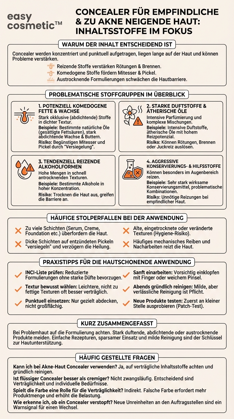 Welche Inhaltsstoffe sollte ich bei Concealern für empfindliche oder zu Akne neigende Haut vermeiden?