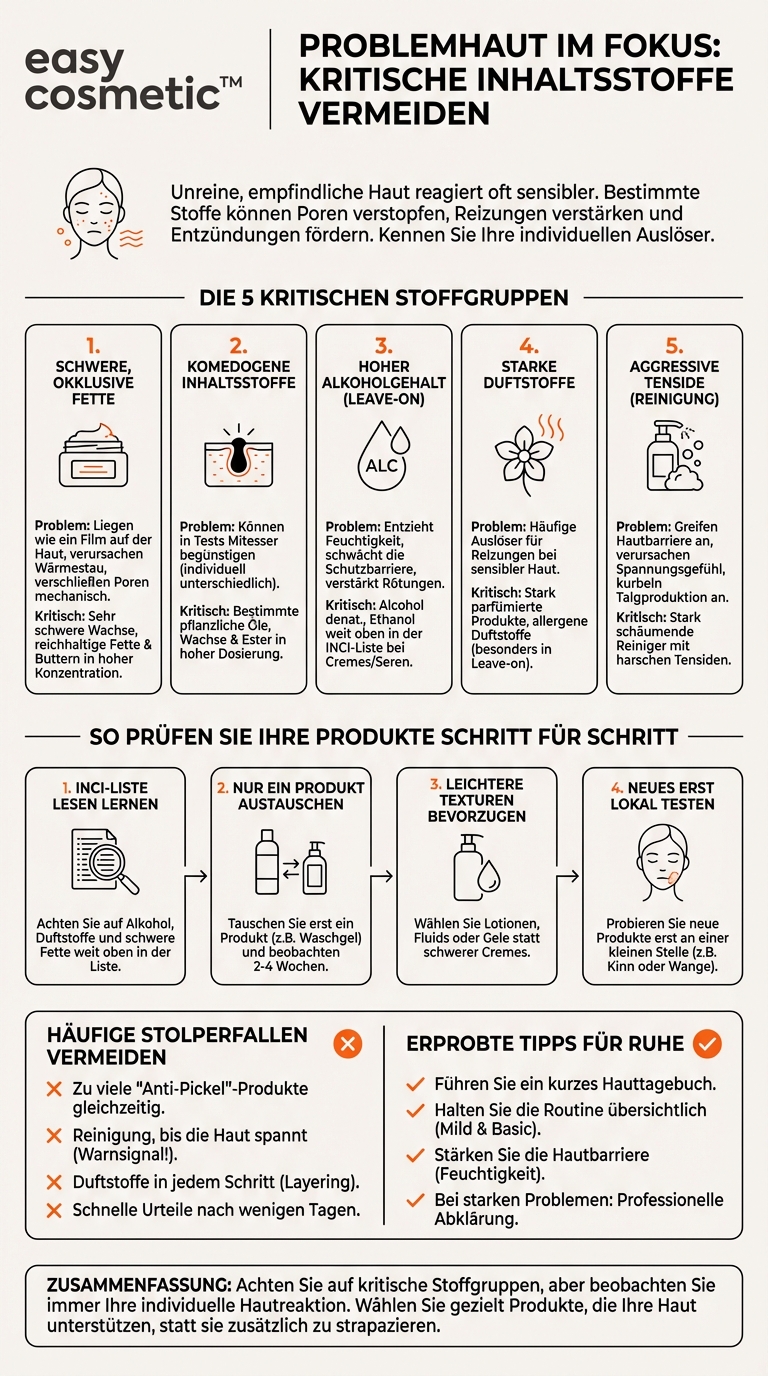 Welche Inhaltsstoffe sollte ich bei Problemhaut und Unreinheiten unbedingt meiden?
