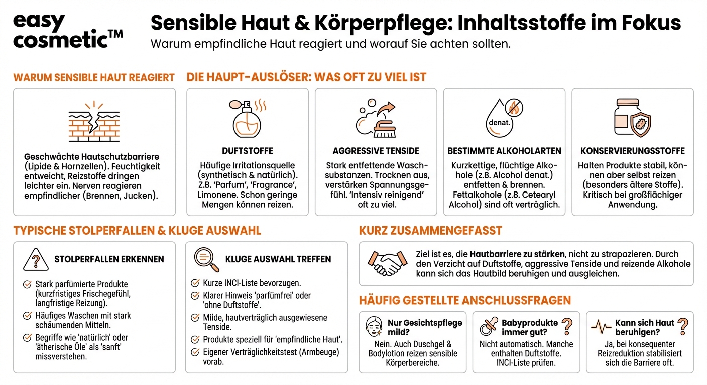 Welche Inhaltsstoffe sollte man in Körperpflegeprodukten bei sensibler Haut lieber meiden?