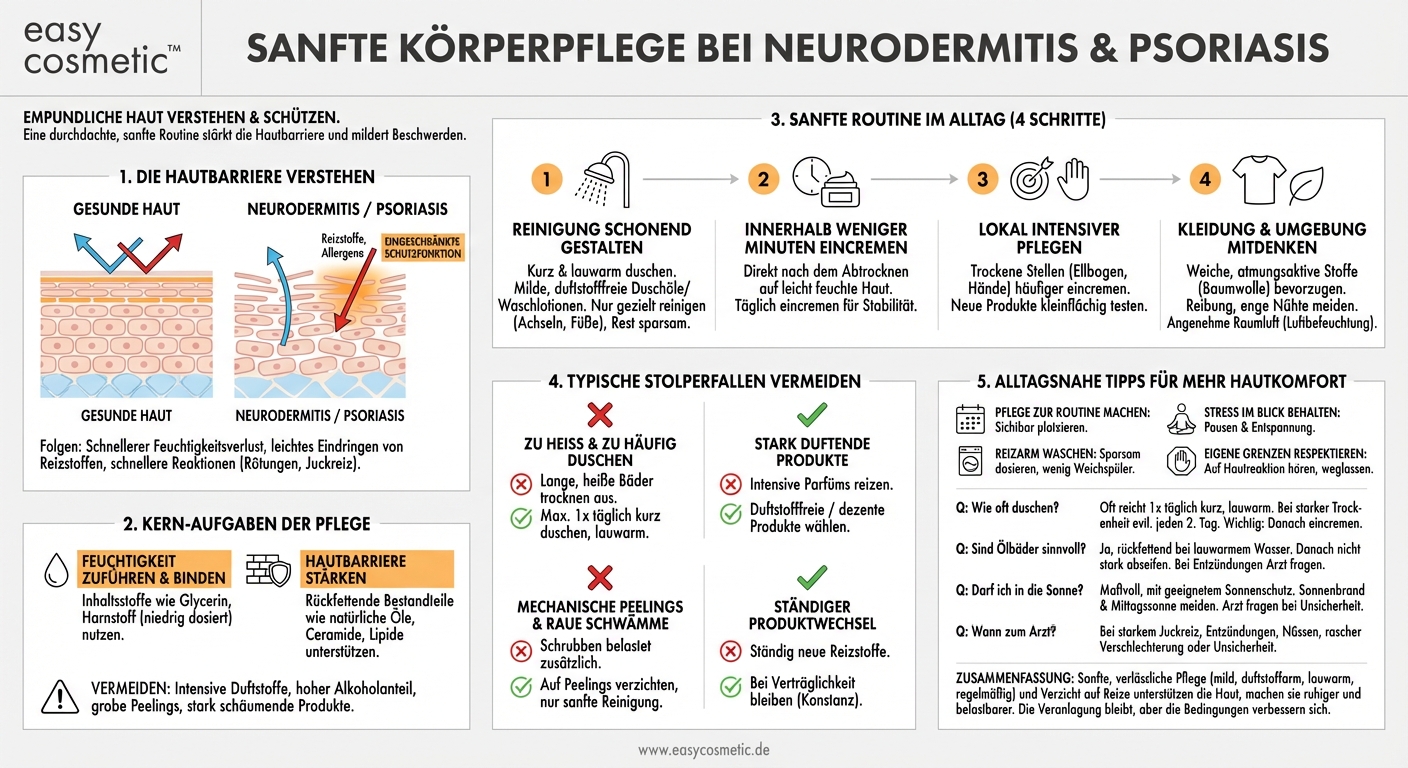 Welche Körperpflege ist bei Neurodermitis- oder Psoriasis-gefährdeter Haut geeignet?