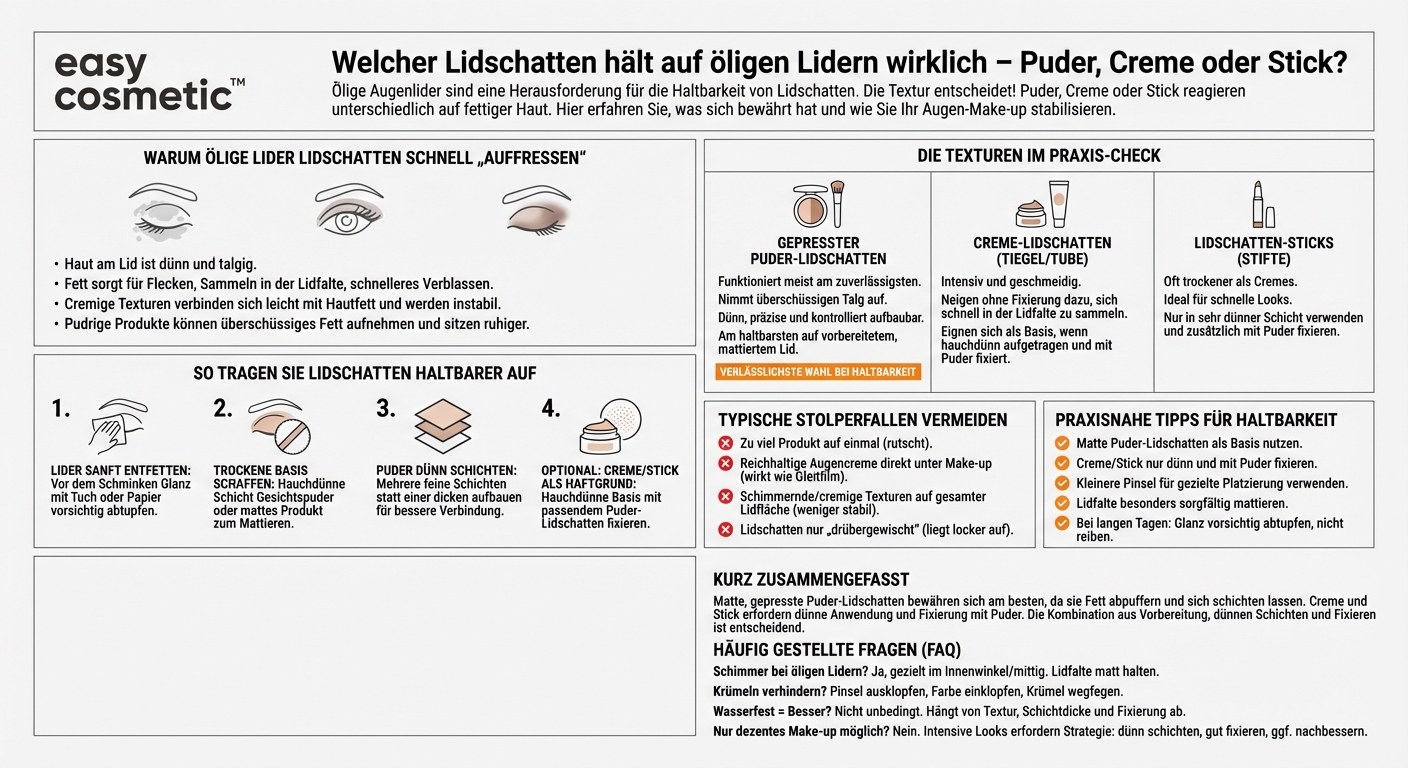 Welche Lidschatten-Textur (Puder, Creme, Stick) ist für ölige Lider am besten geeignet?