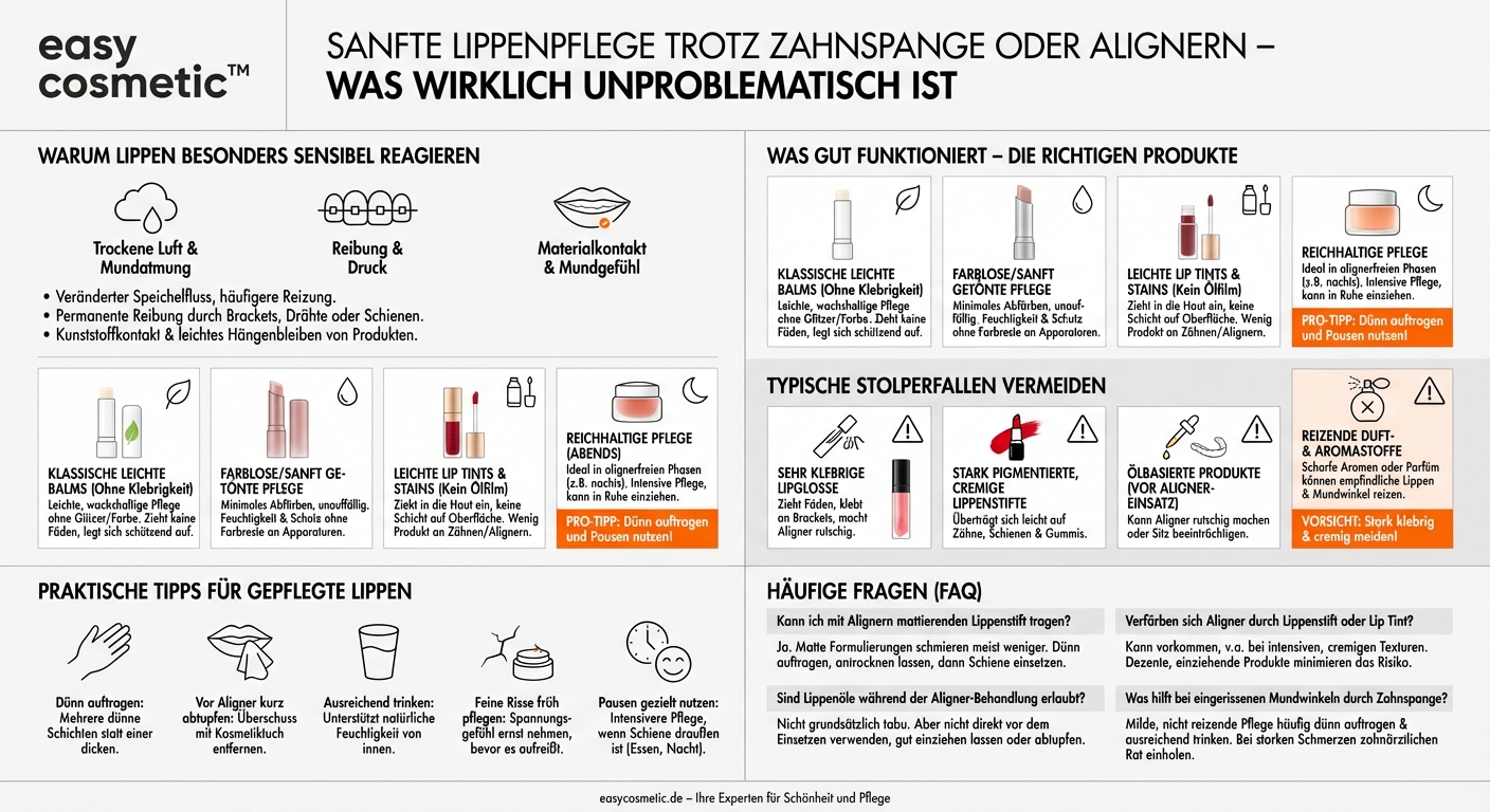 Welche Lippenprodukte sind bei Zahnspange oder Aligner-Schienen unproblematisch?