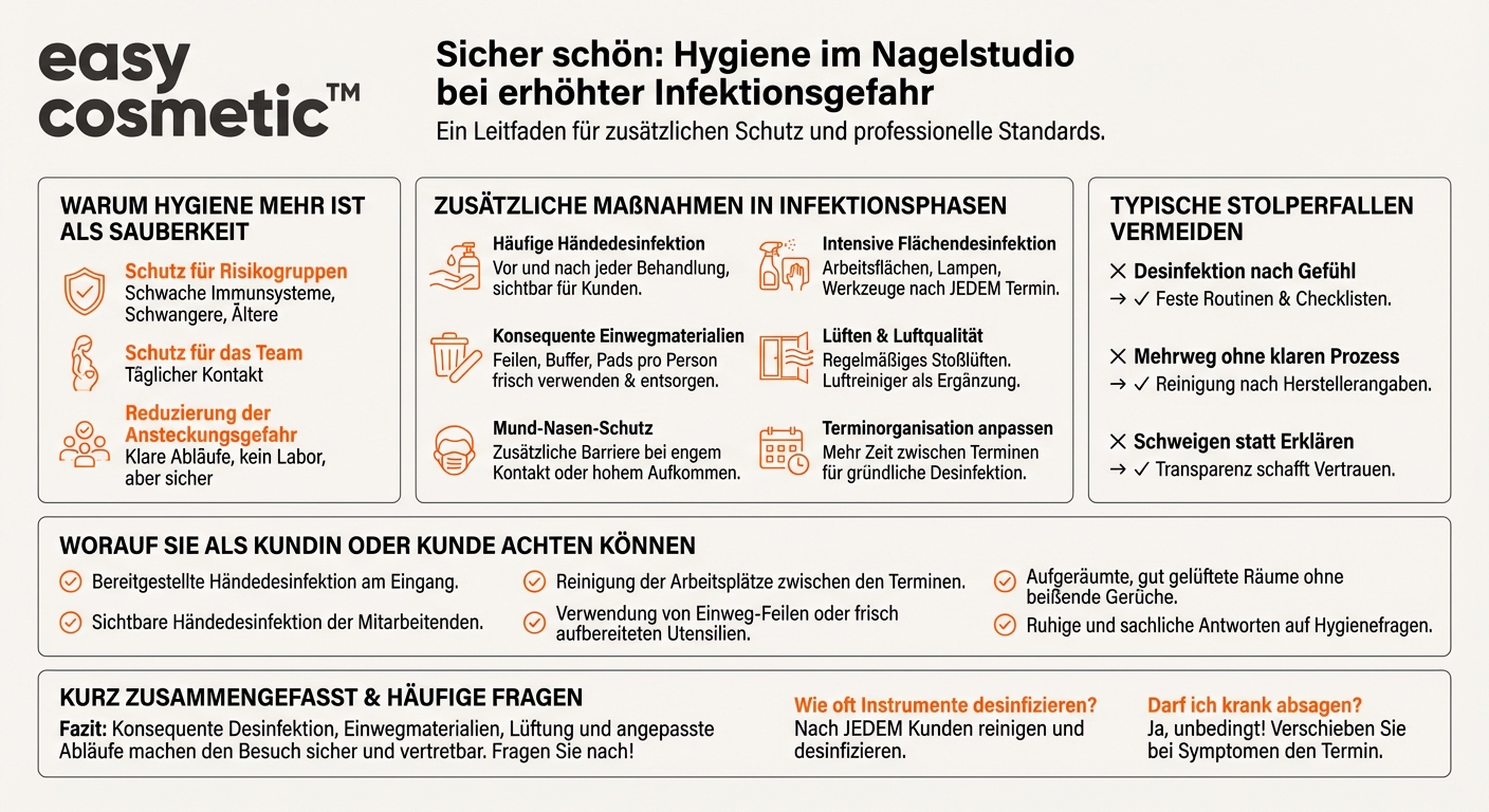 Welche Maßnahmen sollte ein Nagelstudio in Zeiten erhöhter Infektionsgefahr, z.B. Grippewellen, zusätzlich ergreifen?