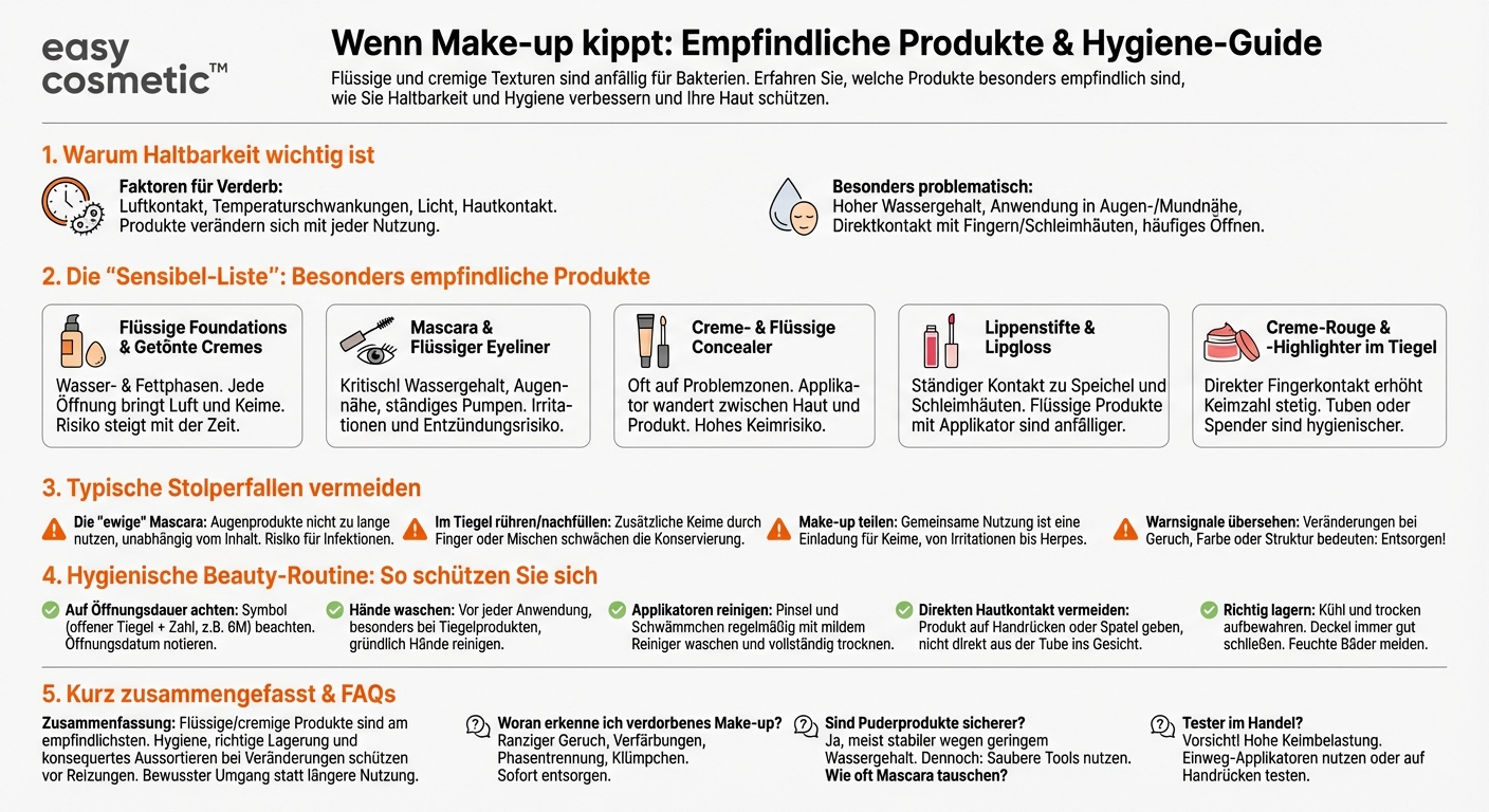Welche Make-up-Produkte sind im Hinblick auf Haltbarkeit und Keimbelastung besonders empfindlich?