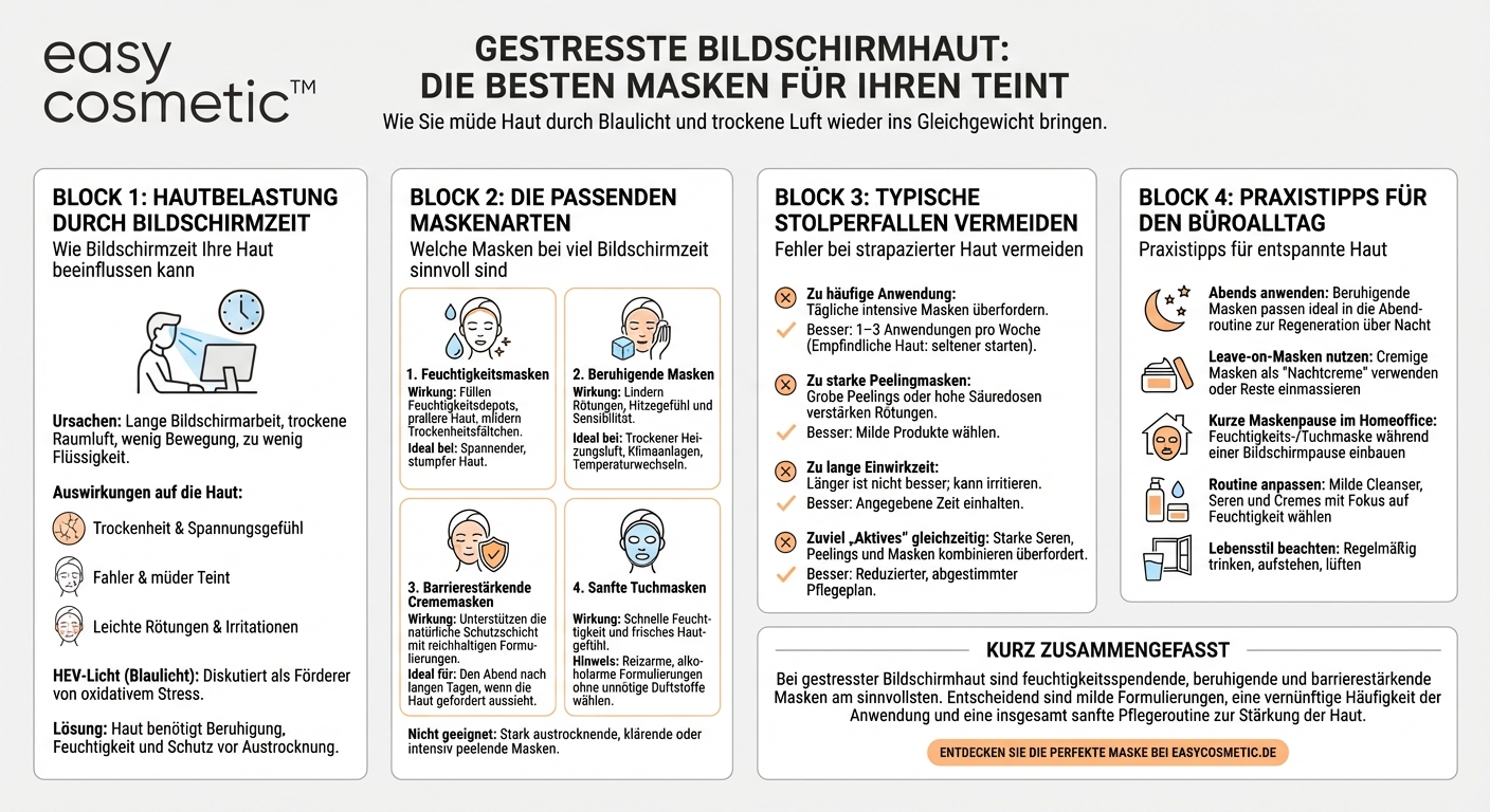 Welche Masken sind sinnvoll, wenn ich viel vor dem Bildschirm sitze und meine Haut gestresst wirkt?
