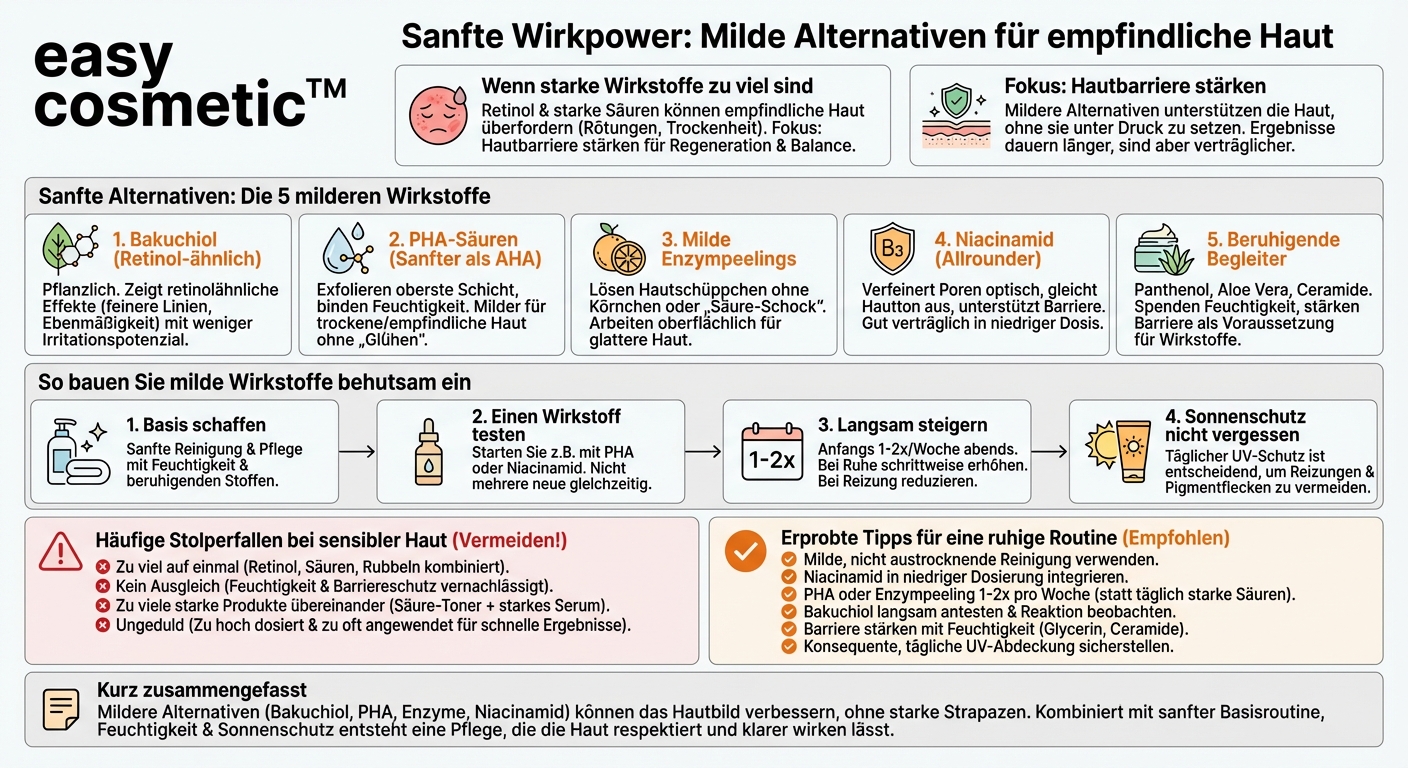 Welche milden Alternativen gibt es zu klassischen Wirkstoffen wie Retinol oder starken Fruchtsäuren, wenn meine Haut empfindlich reagiert?
