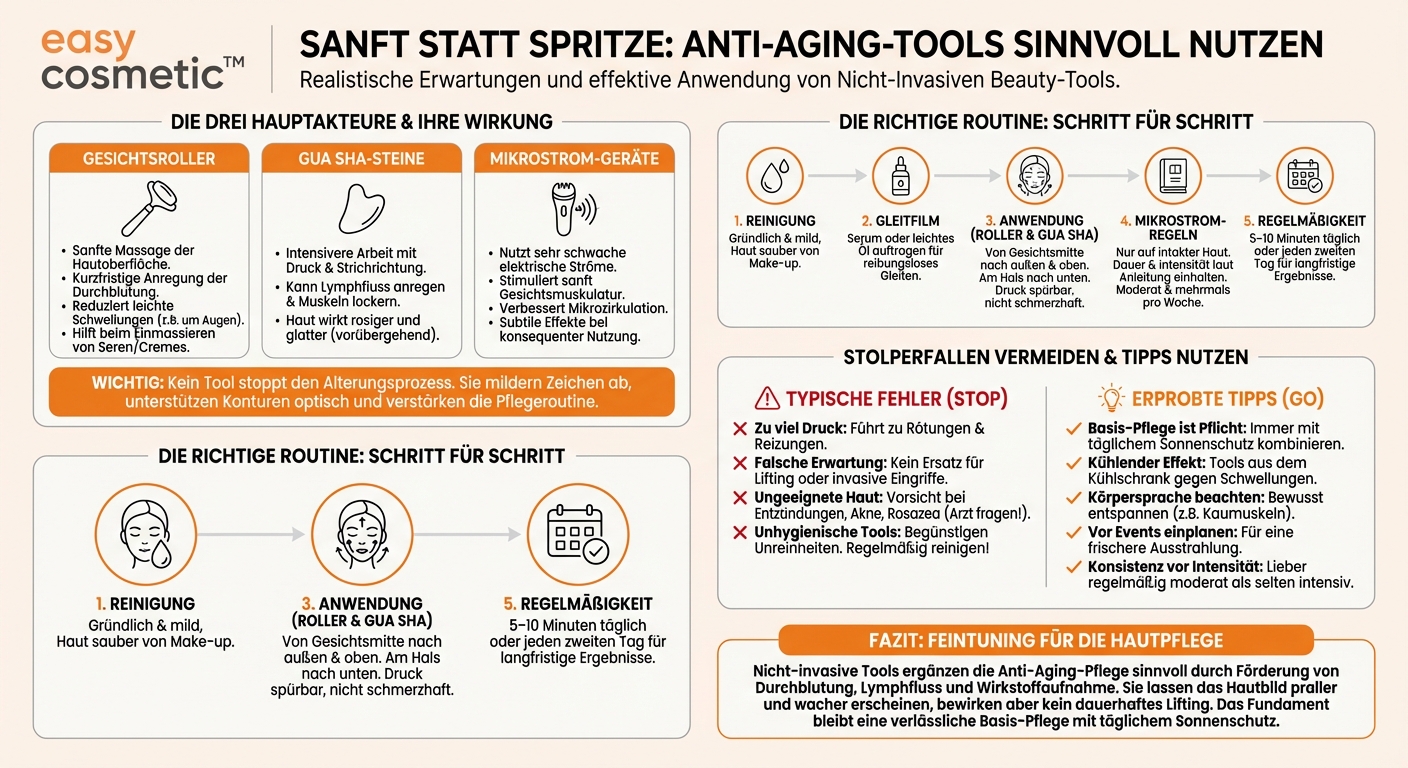 Welche nicht-invasiven Methoden wie Roller, Gua Sha oder Mikrostrom unterstützen Anti-Aging-Pflege sinnvoll?