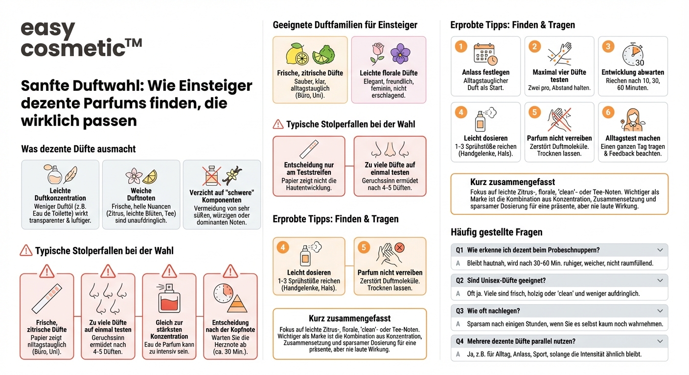 Welche Parfums eignen sich besonders gut für Einsteiger, die dezente Düfte bevorzugen?