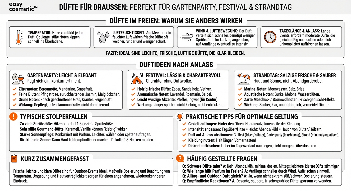 Welche Parfums passen besonders gut zu Outdoor-Events wie Gartenpartys, Festivals oder Strandtagen?