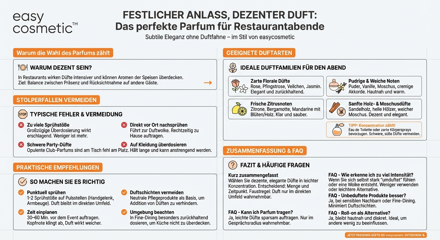 Welche Parfums sind für festliche Anlässe mit anschließendem Restaurantbesuch geeignet, ohne andere Gäste zu stören?
