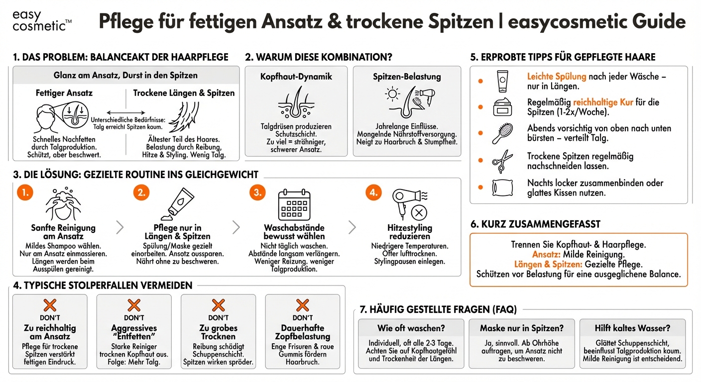 Welche Pflege brauche ich bei fettigem Ansatz und trockenen Spitzen?