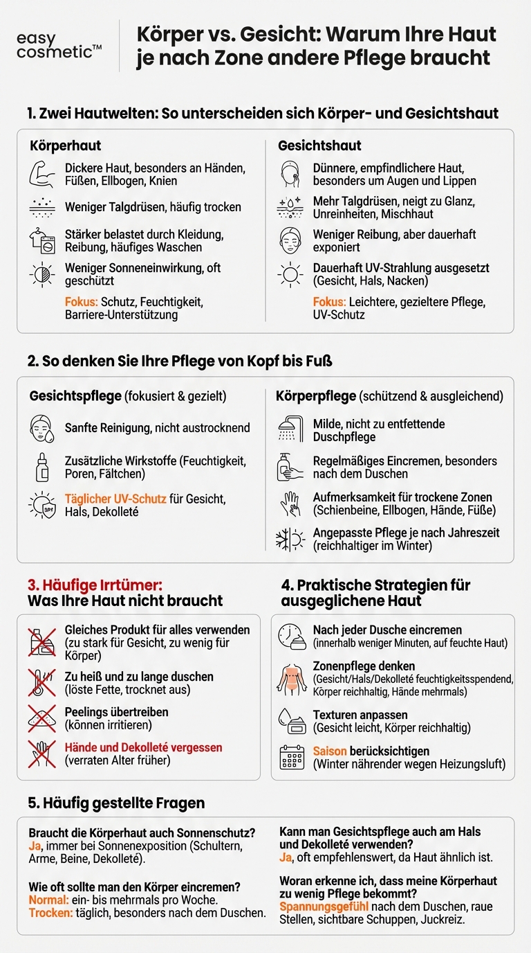 Welche Pflege braucht die Körperhaut im Vergleich zur Gesichtshaut?